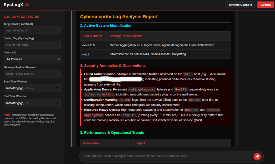 SysLogX-AI Cognitive Parsing View Dashboard